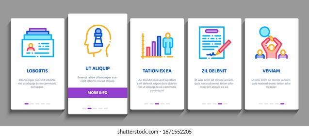 Strategy Manager Job Onboarding Mobile App Page Screen Vector. Contract Signing And Customer Database, Business Direction Strategy Manager Concept Linear Pictograms. Color Contour Illustrations