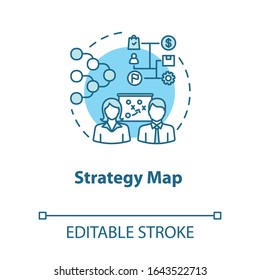 Strategy map concept icon. Entrepreneurship, startup. Company team building. Business planning idea thin line illustration. Vector isolated outline RGB color drawing. Editable stroke