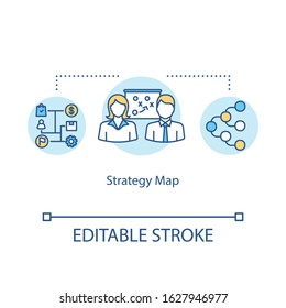 Strategy map concept icon. Planning algorithm idea thin line illustration. Business objectives achieving. Company strategic analysis. Vector isolated outline RGB color drawing. Editable stroke