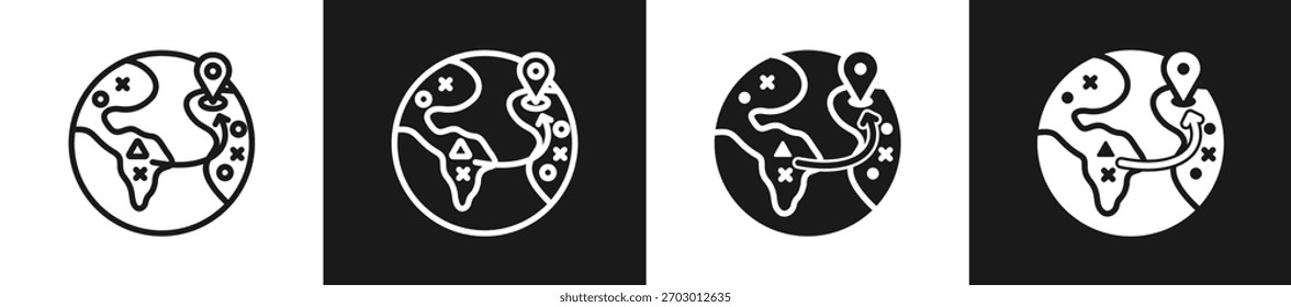 Ícone De Glifo Da Linha N Do Mapa Estratégico Em Plano De Fundo Branco E Preto