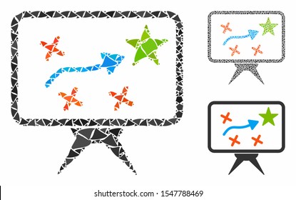 Strategy mosaic of trembly pieces in different sizes and shades, based on strategy icon. Vector bumpy pieces are organized into mosaic. Strategy icons collage with dotted pattern.