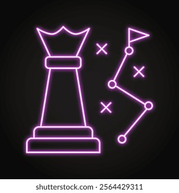 Strategy neon icon in line style. Chess figure, tactic thinking. Vector illustration