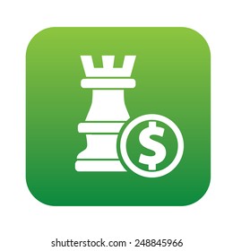 Strategy on green flat button,clean vector