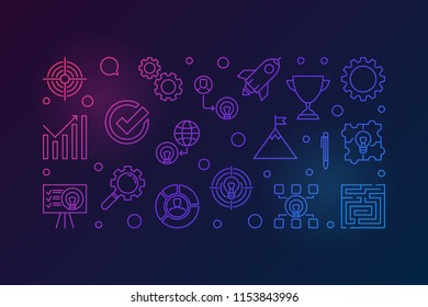 Strategy outline vector colorful horizontal illustration or banner on dark background