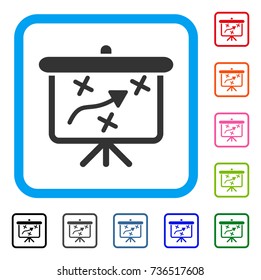 Strategy Path Demonstration Board icon. Flat gray pictogram symbol in a light blue rounded rectangle. Black, gray, green, blue, red, orange color versions of Strategy Path Demonstration Board vector.