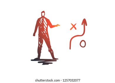 Strategy, plan, arrow, management, businessman concept. Hand drawn plan of growing business concept sketch. Isolated vector illustration.