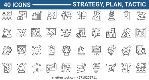 Strategy, plan, tactic line icon set. Outline icon collection. Editable stroke. Vector illustration