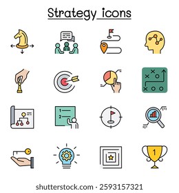 Strategy and planing icon set color line style