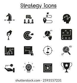 Strategy and planing icon set in glyph style