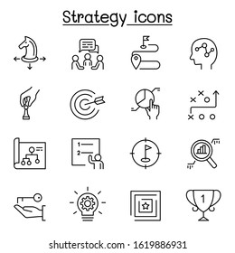 Strategy & planing icon set in thin line style