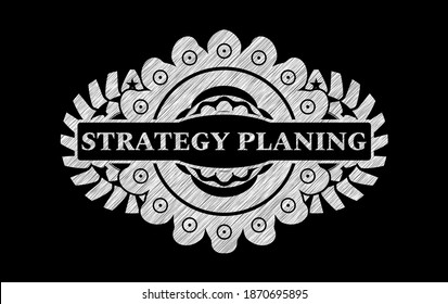 ESTRATEGIA PLANIFICACIÓN de texto dentro del emblema de la pizarra de tiza. Carácter delicado del fondo del tablero. Ilustración. 