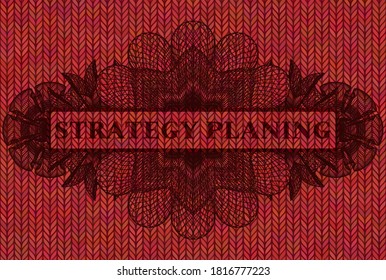 ESTRATEGIA PLANIFICACIÓN de texto dentro del emblema de tela de lana roja lineal. El colmo es un exquisito fondo. Ilustración vectorial. 