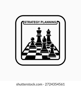 Strategy Planning Chess Game Icon for Business Tactics and Strategic Thinking. Black and White Graphic Design. Vector Illustration.