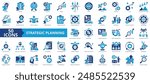 Strategy planning icon collection set. Containing decision making , goals, objectives, analysis, SWOT, vision, mission icon. Simple flat vector.