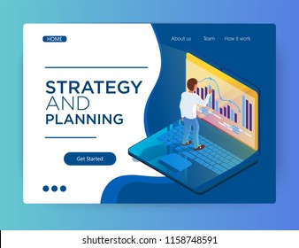 strategy and planning isometric concept. web page. 3d