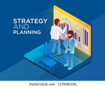strategy and planning isometric concept. web page. 3d