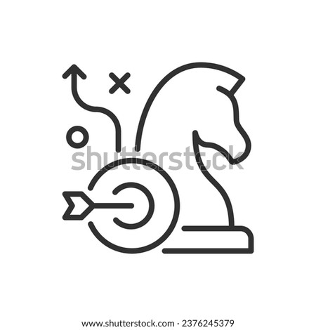 Strategy and planning, linear icon. The goal and the chess piece. Line with editable stroke