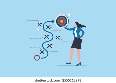 Strategy planning, method or tactic to win business reach goal, solution to avoid obstacle, path to success or discover solution to succeed concept, businesswoman present strategic plan to success.