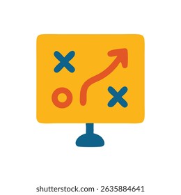Planificación estratégica visualizada con una pizarra amarilla, flecha y círculo. Perfecto para presentaciones de negocios, materiales de marketing y contenido educativo.