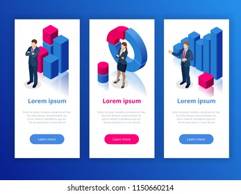 Strategy and planning web banner. Data and investments. Business analysis graphs analysing business performance accounting data. Vector illustration