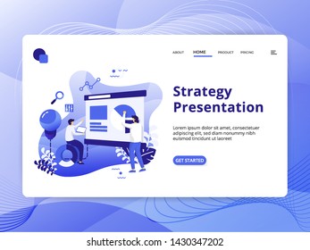 Strategy Presentation Flat Illustration, the concept of men is discussing in front of the board, can be used for landing pages, web, ui, banners, templates, backgrounds, flyers, posters - Vector