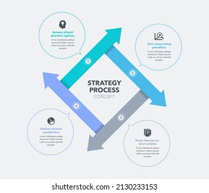 Strategy process concept with four stages and place for your description. Flat infographic design template for website or presentation.