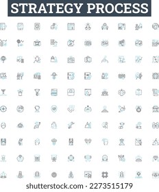 Strategy process vector line icons set. Planning, Analysis, Execution, Decision-Making, Allocation, Prioritization, Alignment illustration outline concept symbols and signs