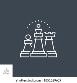 Icono de línea delgada del vector relacionado con la estrategia. Aislado en fondo negro. Stroke editable. Ilustración vectorial.