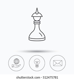 Strategy, save planet and mail envelope icons. Lamp lightbulb linear sign. Linear icons in circle buttons. Flat web symbols. Vector