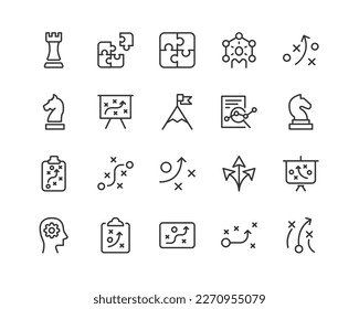 strategy set vector line icons. Thin line design elements. Collection of editable stroke icons