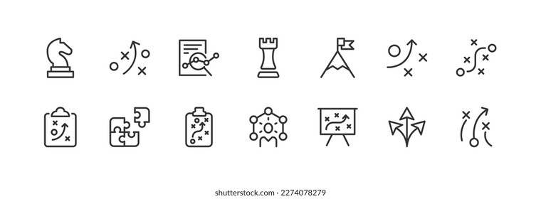 strategy set vector line icons. Thin line design elements. Collection of editable stroke icons