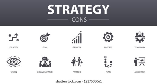 Strategy simple concept icons set. Contains such icons as goal, growth, process, teamwork and more, can be used for web, logo, UI/UX