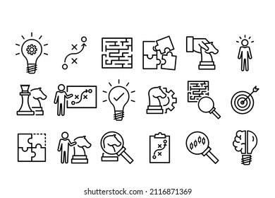 Strategy simple icon set. Creative business solutions. Vector illustration
