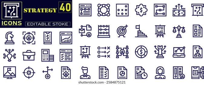 strategy simple minimal thin line icons. Related strategy, teamwork, organization, finance. Editable stroke.