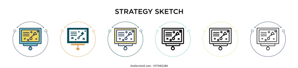 Strategy sketch icon in filled, thin line, outline and stroke style. Vector illustration of two colored and black strategy sketch vector icons designs can be used for mobile, ui, web