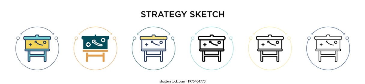 Strategy sketch icon in filled, thin line, outline and stroke style. Vector illustration of two colored and black strategy sketch vector icons designs can be used for mobile, ui, web