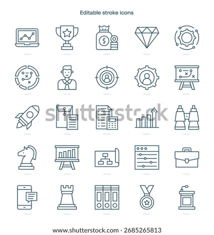 Strategy stroke icon. Strategy line icon set. editable stroke icon pack