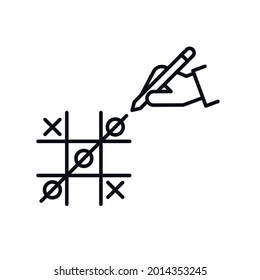Strategie und Erfolgskonzept. Handlösendes Zehenspiel. Zeilensymbol, Vektorgrafik einzeln auf weißem Hintergrund.