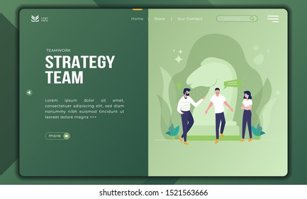 Strategy team, build teamwork illustration on landing page template