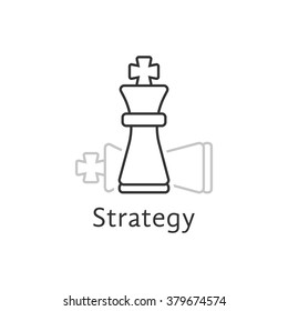 strategy with thin line chess king. concept of adversary, player, career, boss, leisure, tactical goal, idea, power, attack. flat style modern logotype design vector illustration on white background