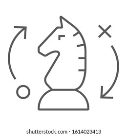 Strategy thin line icon, business and chess, chess horse sign, vector graphics, a linear pattern on a white background, eps 10