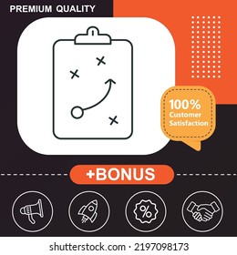 strategy thin line icon. With orange and black background