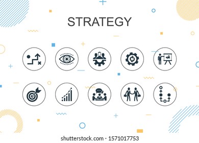 Strategy trendy Infographic template. Thin line design with goal, growth, process, teamwork icons