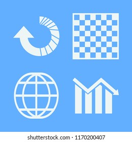 strategy vector icons set. with globe, reload arrow, chess board and descending graph in set