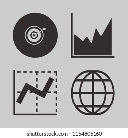 strategy vector icons set. with graph, target and globe in set