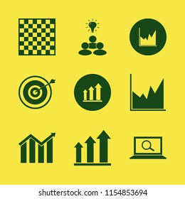 strategy vector icons set. with graph, growing graph, chess board and group idea in set