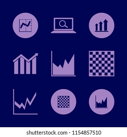 strategy vector icons set. with growing graph, chess board, find concept and graph in set