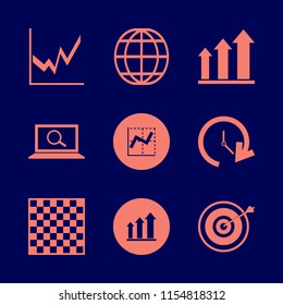 strategy vector icons set. with target, globe, graph and find concept in set