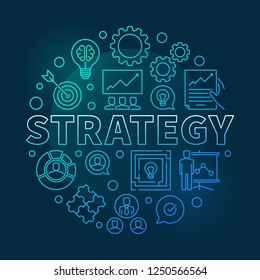 Strategy vector round blue outline illustration on dark background