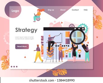 Strategy vector website template, web page and landing page design for website and mobile site development. Business strategy concept with strategic dashboard and tiny office people.